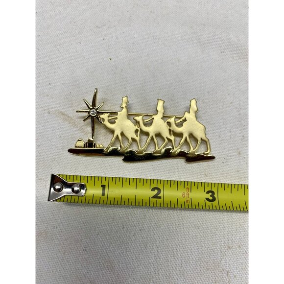 Three Wise Men Gold-Tone Brooch Pin North star Nativity Christmas Jewelry - Picture 3 of 3